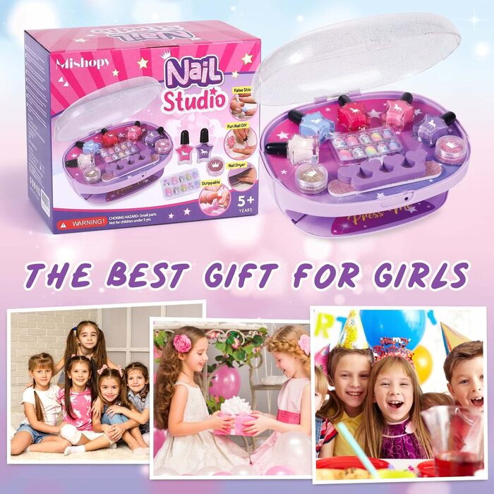 Студія нігтів Tacobear для дівчаток 6-10 років - сушарка для нігтів, лак для нігтів, що знімається, наклейки для нігтів, набір для дизайну нігтів, манікюр - подарунок на день народження