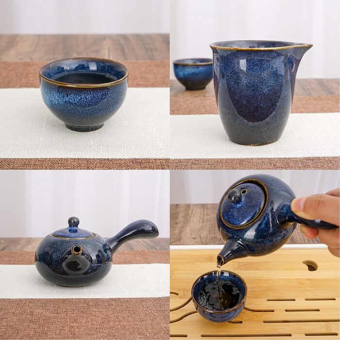 Китайський керамічний чайний набір кунг-фу, чайний набір для дорослих, набір для післяобіднього чаювання, чайник для любителів чаю, 9 предметів, подарункова упаковка, синій