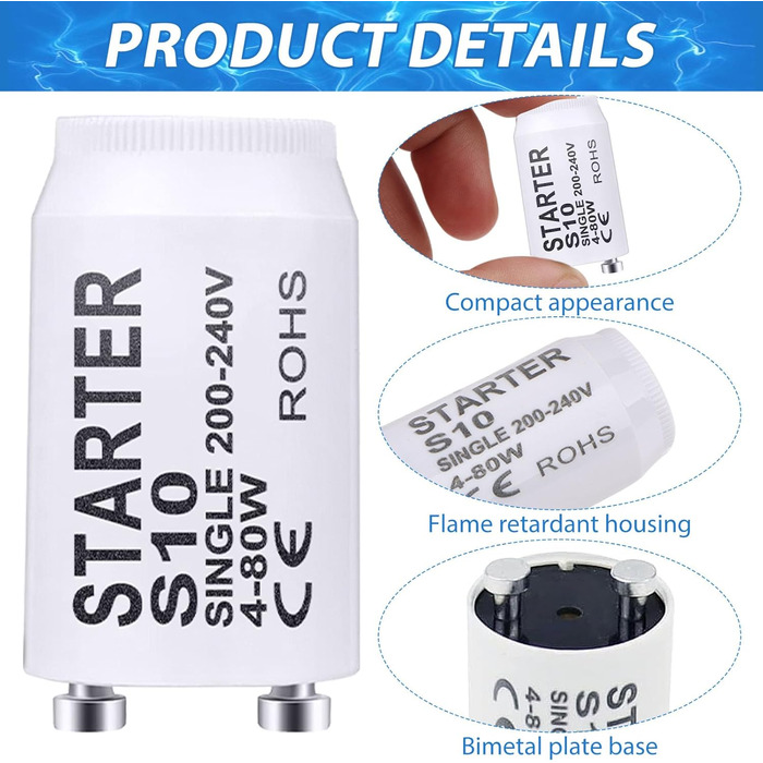 Стартер люмінесцентна лампа S10 4-80W 200-240V люмінесцентна лампа стартер стартер довгий термін служби для люмінесцентних ламп люмінесцентне світло індивідуальне перемикання люмінесцентних ламп, 10 шт.
