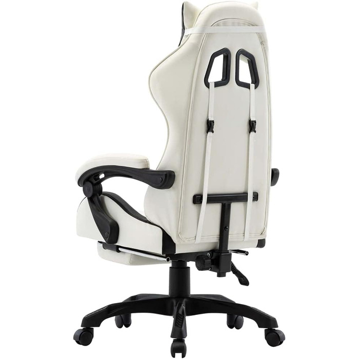 Ігрове крісло Hommdiy з підставкою для ніг, підголівником, поперековою подушкою, офісне крісло, обертове крісло, крісло керівника, письмове крісло, спортивне сидіння, гоночна шкіра, чорно-біле, з підставкою для ніг