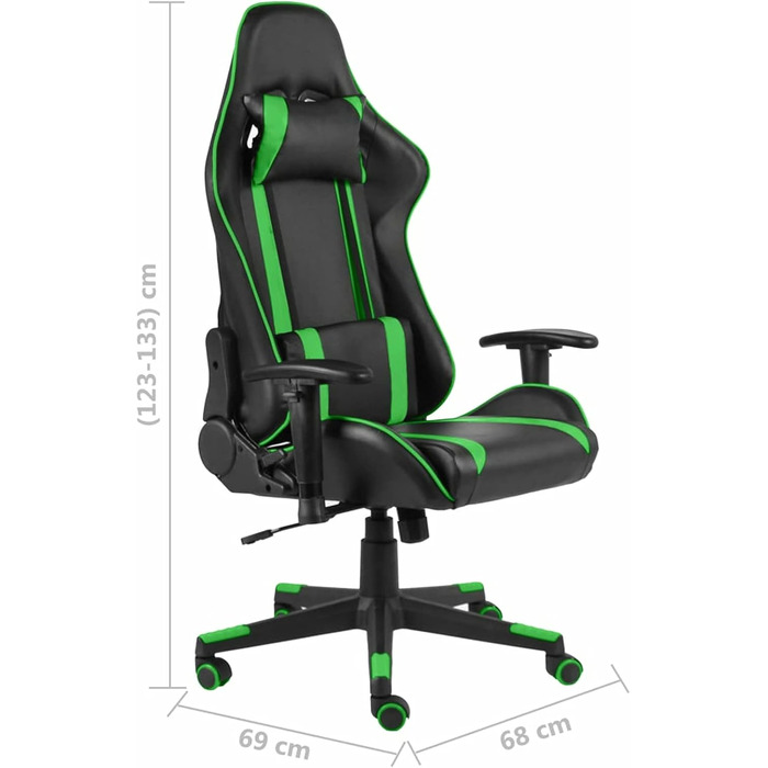 Обертове ігрове крісло, офісне крісло, ігрове крісло, обертове крісло, письмове крісло, зелений ПВХ