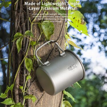 Кухоль Keith Titan Mug, кемпінговий горщик, чашка для кави та чаю на відкритому повітрі з кришкою та складною ручкою 200 мл/300 мл/400 мл/450 мл/500 мл/600 мл/900 мл, легкий посуд для походів, пікніка, напоїв (600 мл Ti3207)
