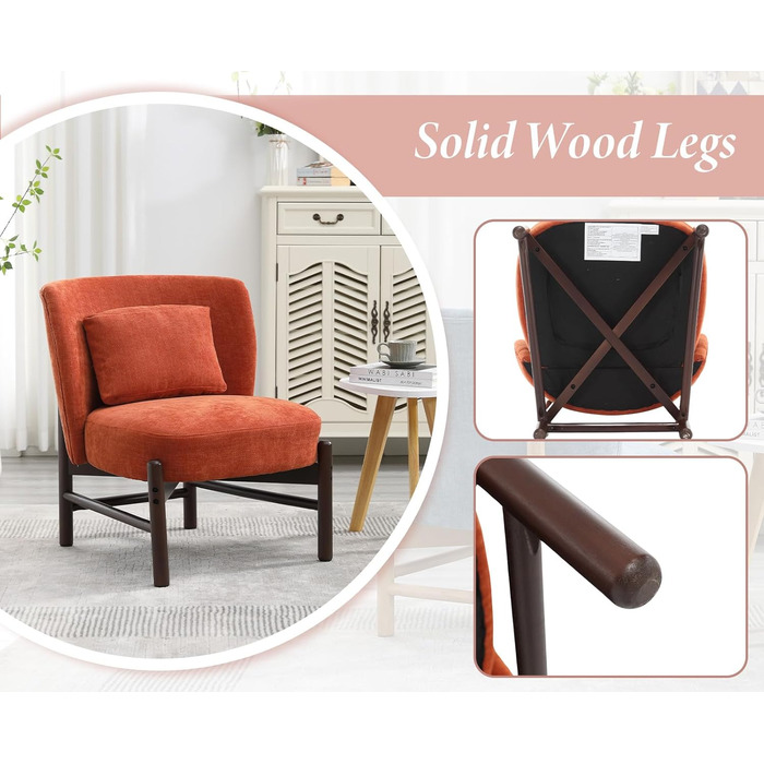 М&39яке крісло Chairus з шенілу, крісло для вітальні, без підлокітників, одномісне крісло з дерев&39яними ніжками, м&39яке крісло для спальні (помаранчеве)