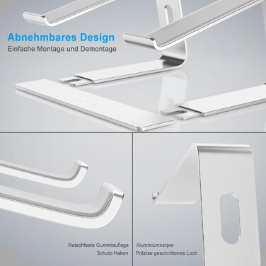 Підставка для ноутбука BoYata, ергономічна алюмінієва, портативна з вентиляцією, сумісна з MacBook, Dell, HP, Samsung, Acer та іншими ноутбуками 10-14 - срібляста