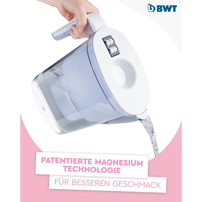 Фільтр для столової води BWT Vida вкл. 1 картридж з магнієвою мінералізованою водою I Ручний лічильник I 2,6 літра I Білий, Білий.