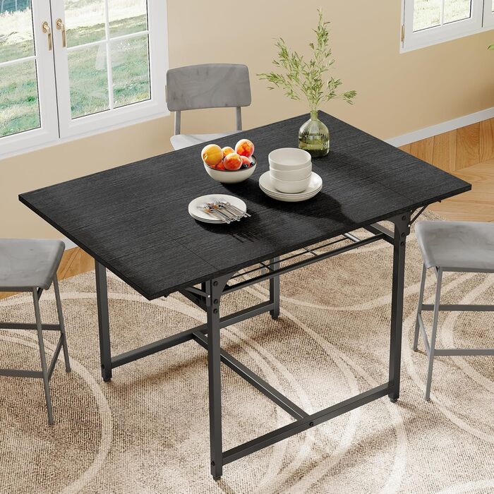 Розкладний обідній стіл YITAHOME, розсувний відкидний стіл з тримачем для зберігання та 4 регульованими ніжками, для 2-6 осіб, 120 x 78 x 75 см, чорний