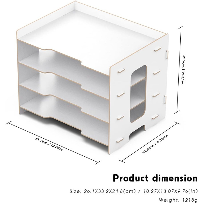 Лоток для офісних файлів JOPOO, настільний органайзер формату A4, 4-рівневий лоток для документів/паперу/листів (білий)
