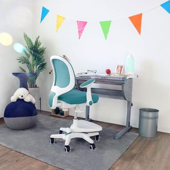 Дитячий стілець Kid Ergo з тканини/сітки з підставкою для ніг, складні підлокітники, синій/білий 101.0 x 56.0 x 52.0 синій, 736413