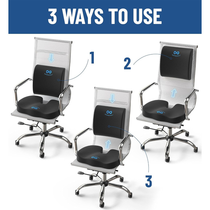 Комплект подушок для сидіння та спинки Everlasting Comfort Піна з ефектом пам&39яті з гелевим напиленням Ергономічна опорна подушка для офісного крісла, автомобіля та ігор Нековзка, дихаюча та мийна чорна гелева подушка з поперековою підтримкою