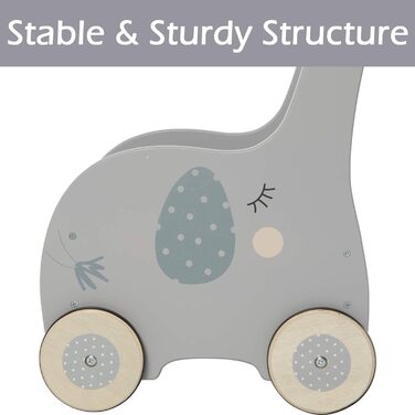 Дитячі ходунки Labebe Baby Walker Wood, ходунки для немовлят Baby Grey Elephant з місцем для зберігання на 1-3 роки, вільні від прогулянок/ходунки/іграшки для малюків/іграшки/коляска/розваги для дітей/ходунки