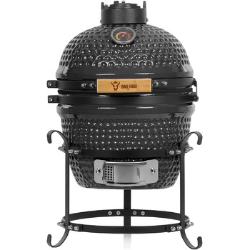 Вугільний гриль Haiiro Ø 32 см з термометром, дерев'яна ручка сірий Керамічний гриль Kamado, міні-гриль на вугіллі, міні-гриль кам