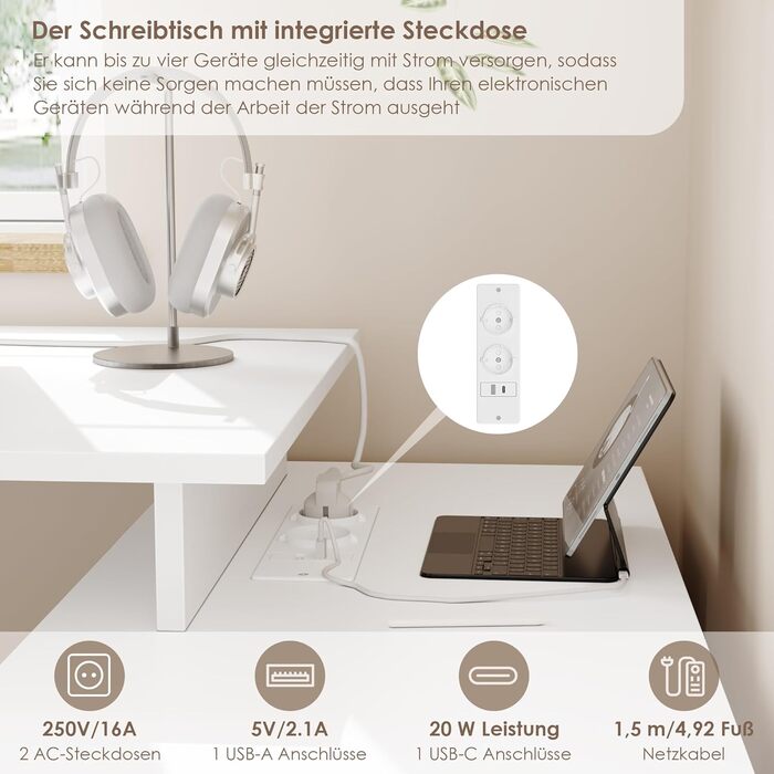 Кутовий письмовий стіл FirFurd з подовжувачем, L-подібний комп&39ютерний стіл з книжковою полицею та шухлядами, кутовий стіл з місцем для зберігання, ПК-стіл для навчання/домашнього офісу, 129 x 104 x 76 см, білий