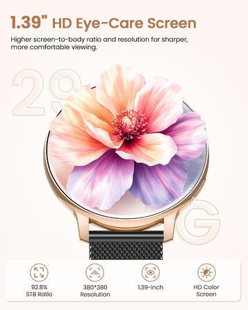 Жіночий круглий смарт-годинник, фітнес-годинник з функцією телефону, 24-годинний монітор серцевого ритму, відстеження SpO2, відстеження менструального циклу, понад 120 спортивних режимів, відстеження сну, водонепроникність IP68, крокомір, сумісний з iOS/A