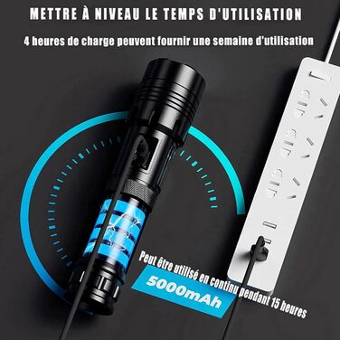 Акумуляторний світлодіодний ліхтарик, 1000000 люмен, надзвичайно яскравий тактичний ліхтарик із можливістю масштабування, 7 режимами освітлення та тривалим часом роботи від батареї, водонепроникний ручний ліхтарик для кемпінгу, походів, риболовлі, активно