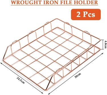 Органайзер для настільних лотків CENBEN A4 2 яруси, лоток для листів, який можна штабелювати, настільний органайзер для файлів, лоток для документів, лоток для паперу A4, лоток для файлів A4 для школи та офісу, 3024,54,8 см (рожеве золото)