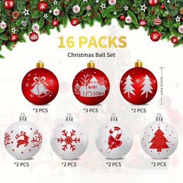 Пластикові ялинкові прикраси набір з 16 предметів червоно-білі Arbolisse