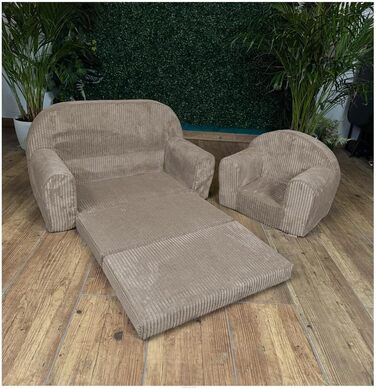 Дитячий диван FORTISLINE (круглий) з плюшу - Міні-ігровий диван з розкладкою - Дитячий диван з функцією сну 78x45x40 см - М&39який диван Oeko-TEX, включаючи подушку, коричневий