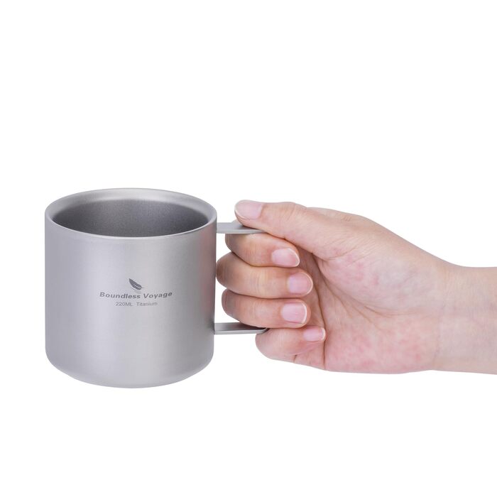 Мл титанова кавова чашка, міні-кухоль з подвійними стінками для еспресо, чаю, кемпінгу та подорожей, міцна, легка, портативний посуд для напоїв, Ti3052D (піскоструйна обробка), сірий, 220