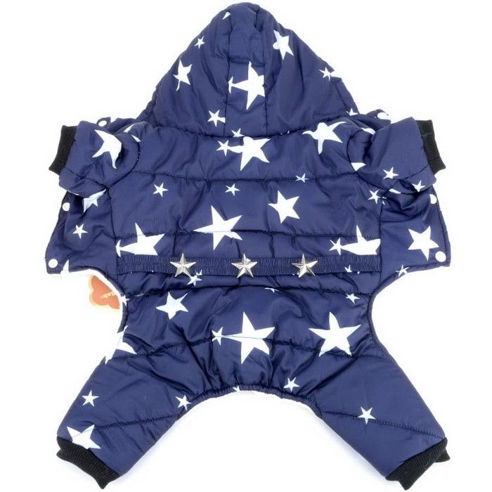 Зимовий комбінезон SELMAI для маленьких собак, на флісовій підкладці, пояс із зірками, капюшон, комбінезон, штани-чотириногі, зимові пальто, цуценята, собаки, чихуахуа, одяг, спорядження, синій, розмір MM (горя 26 см спина 25 см груди 37 см) синій