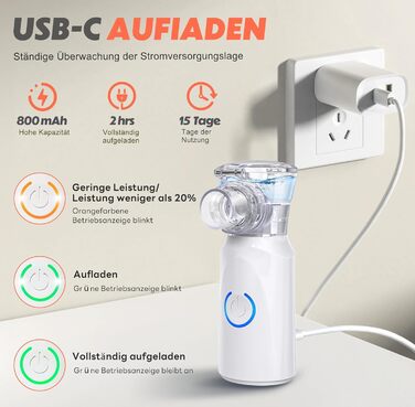 Інгалятор AU YAT для дорослих, портативний інгалятор, що перезаряджається, для дорослих і дітей, безшумний інгалятор для дітей, яскраво-білий