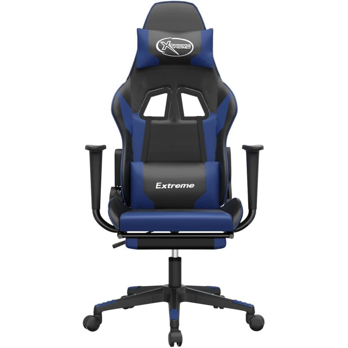 Геймерське крісло, офісне крісло, з підставкою для ніг, чорно-синє, штучна шкіра