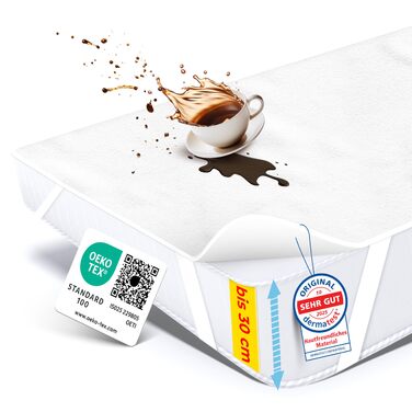 Водонепроникний наматрацник 180x200 - Дерматологічно протестовано - Тонкий наматрацник 180x200 Водонепроникний - 70 бавовна та прання до 95 - Наматрацник для нетримання 180x200 см 4 шт. кутова еластична фіксація