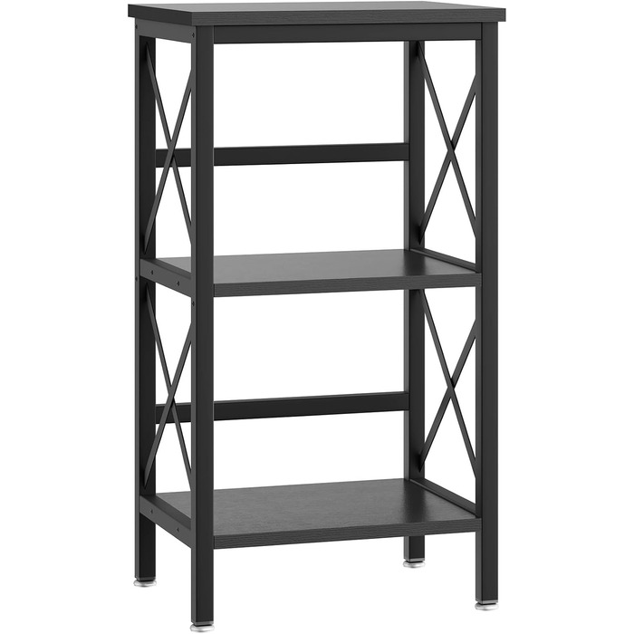 Книжкова полиця YMYNY, окремостояча полиця з 3 полицями, міцна X-подібна рама, регульовані ніжки, легке складання, 402975 см, для вітальні, спальні, кухні, кабінету, ванної кімнати, чорна HST008B