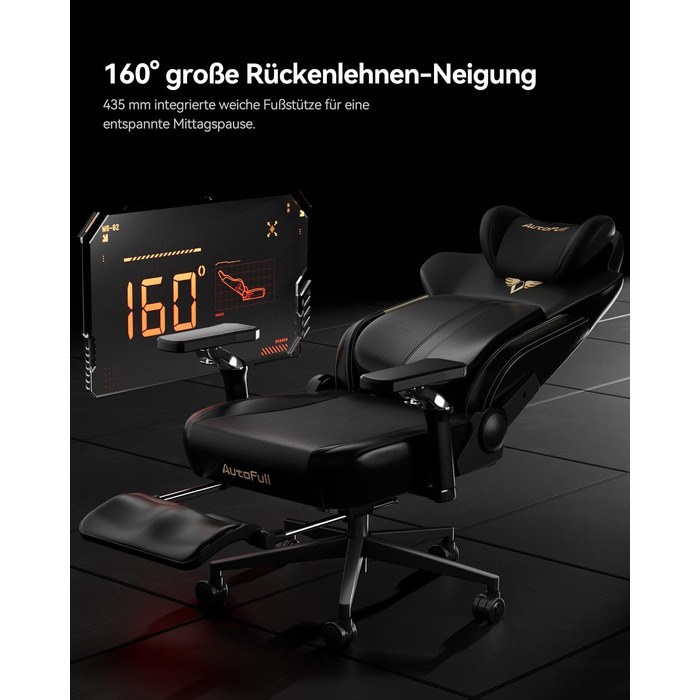 Ігрове крісло AutoFull M6 Ultra 2.0 з функцією масажу Ергономічне ігрове крісло перше у світі з вентиляцією та підігрівом, підлокітниками, що обертаються на 360, підголівником та підставкою для ніг для ігор та офісу (чорне)