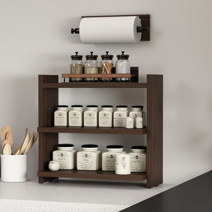 Трирівнева підставка для спецій Homidea ZEN - дерев&39яна кухонна полиця, шафка для спецій, універсальний органайзер для кухні, ванної кімнати, офісу (горіх)