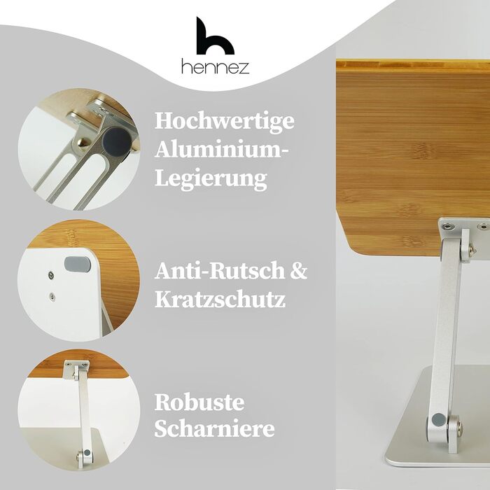 Підставка для ноутбука з дерева HENNEZ, регульована по висоті - для ноутбуків та MacBook - тримач для ноутбука, підставка для столу - ергономічна підставка для ноутбука