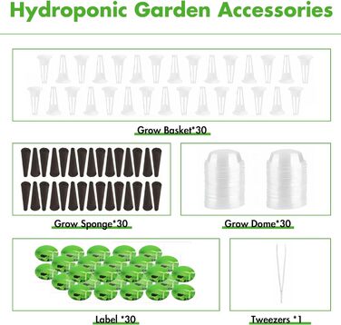 Губки для росту Rigute, 12, набір систем для гідропонного вирощування, включаючи 30 шт. Гідропонного кошика для посадки, 30 шт. Гідропонних ізольованих кришок, 30 шт. Губки для рослин, 30 шт. етикеток