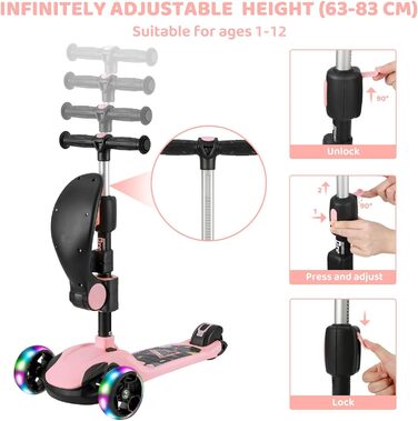 Самокат BremToy дитячий зі знімним сидінням, дитячий самокат з плавним регулюванням, дитячий самокат з поліуретановими світлодіодн