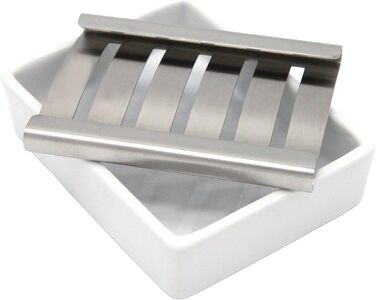 Керамічна мильниця Lofekea, мильниця з нержавіючої сталі для ванни та душу, двошарова зливна мильниця