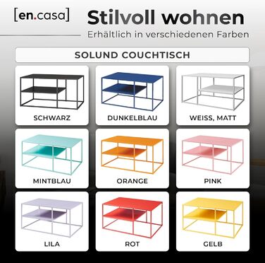 Журнальний столик Solund, приставний столик, металевий, чорний, стіл для вітальні з місцем для зберігання, 90 x 60 x 45 см, прямокутний диван-столик, журнальний столик, чорний, 90 x 60 x 45 см - 1 полиця