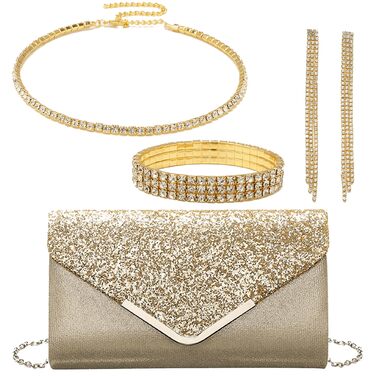 Жіноча сумочка з блискітками та блискітками, вечірня/весільна сумочка, гаманець, весільні прикраси, на випускний вечір, вечірку, сумка через плече, елегантна, набір з 4 предметів із золотом