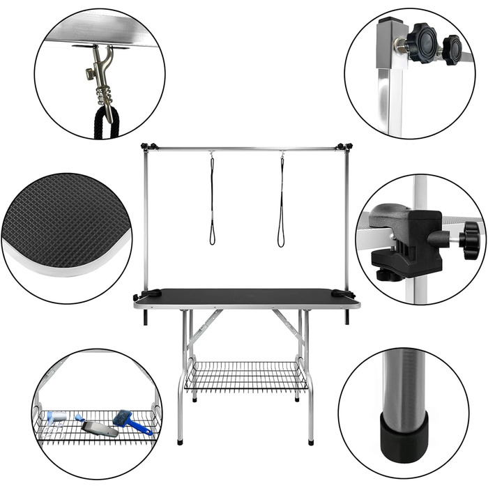 Стіл для грумінгу собак LARS360, стіл для грумінгу собак, стіл для купання собак, стіл для грумінгу пуделів, стіл для стрижки собак - регульована висота, нековзне покриття, вантажопідйомність до 100 кг (великий розмір) 113 x 60 x 76 см