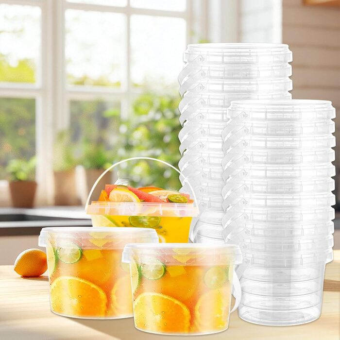 Набір із 30 предметів багаторазових пластикових контейнерів з кришками, 500 мл/17 унцій. Ці контейнери для делікатесів, пластикові стаканчики та пластикові коробки підходять для їжі, супів та фруктів. Герметичні.