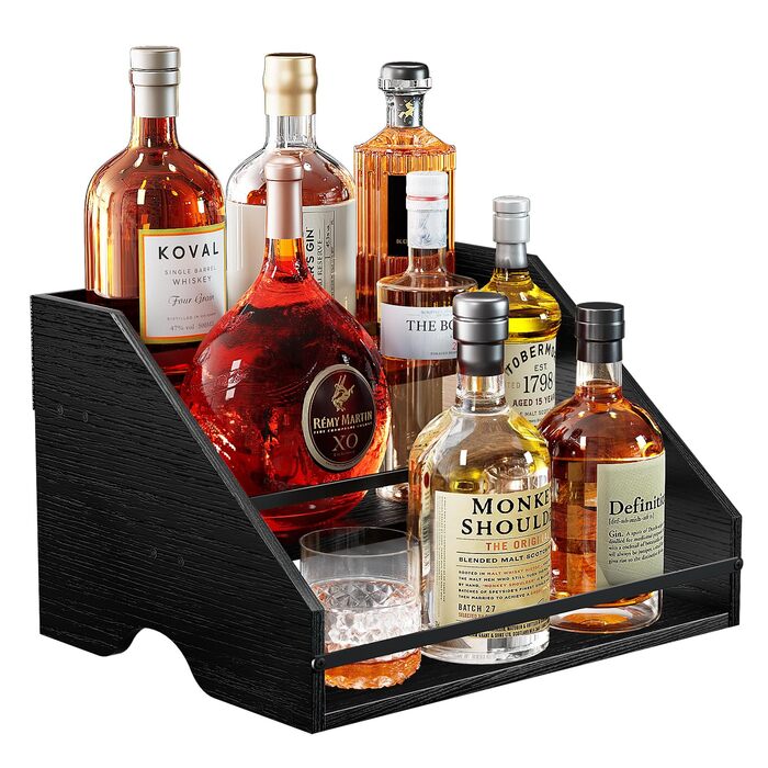 Стійка для пляшок з алкоголем Nuovoware, барна стійка для пляшок з алкоголем, 3-рівнева шафа для алкоголю, винна стійка, барна шафа на 12 пляшок, міні-бар, домашній ретро для алкоголю, винні стійки на стільницю, барна вітрина, вугільно-чорний, 3-рівнева в