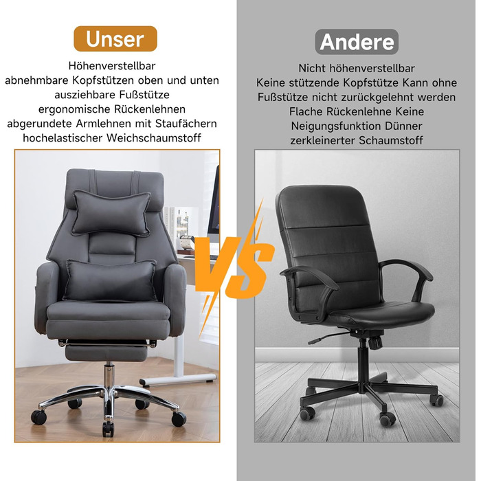 Ергономічне крісло керівника XXL, регульоване на 155 з підставкою для ніг, підголівником та поперековою опорою, металева основа, вантажопідйомність 230 кг, S-подібна пружина товста комфортна піна, темно-сірий колір