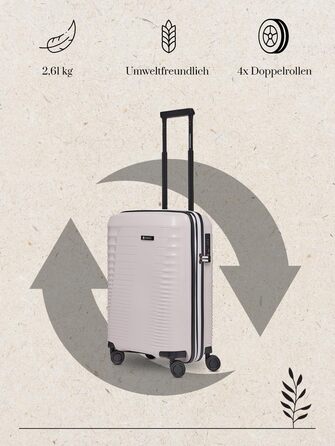 Еко-версія валізи на колесах для ручної поклажі Компактний борт-кейc 40 x 22 x 55 см з розширенням від 44 до 50 літрів Ультралегкий, всього 2,61 кг, бежевий колір