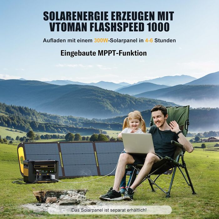 Портативна електростанція VTOMAN 1000 Вт (пік 2000 Вт), сонячний генератор LiFePO4 потужністю 828 Втгод, швидка зарядка 0-80 за 60 хвилин, можливість розширення до 2376 Втгод, вихід USB-C потужністю 100 Вт для надзвичайних ситуацій, кемпінгу, подорожей, а