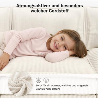 Диван APICIZON з функцією сну, диван &quotХмара&quot, L-подібний диван, кутовий диван - 275x132x80 см, XXL дивани, вельветовий розкладний диван для вітальні, бічна кишеня для журналів, бежевий 275 см - L бежевий