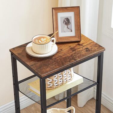 Журнальний столик HOOBRO, телефонний столик з 2 регульованими сітчастими полицями 38 x 28 x 74 см, диванний столик, журнальний столик, промисловий дизайн, темно-коричнево-чорний EBF01DH01G1 темно-коричневий - чорний