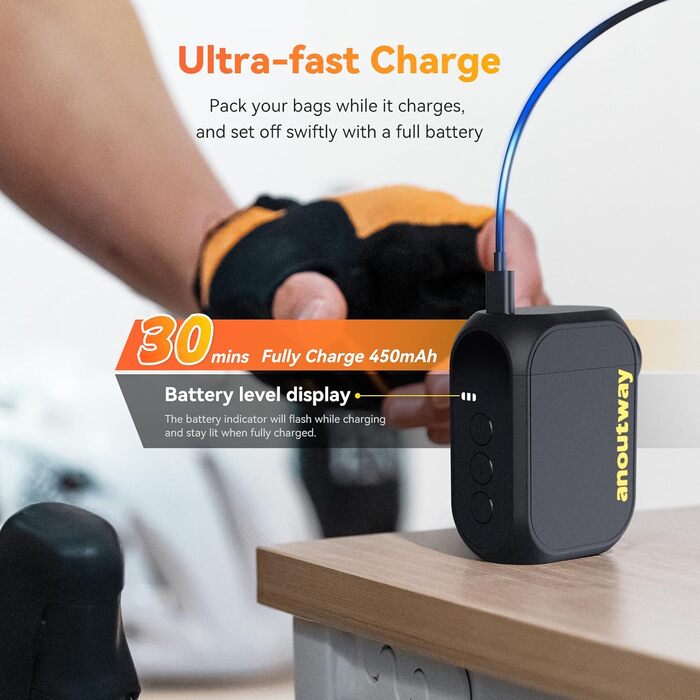 Міні-велосипедний насос Tiny Pump anoutway, електричний повітряний насос з цифровим манометром, електричний повітряний насос для велосипеда, автоматичне відключення для гірських, міських та гоночних велосипедів AT1 PRO