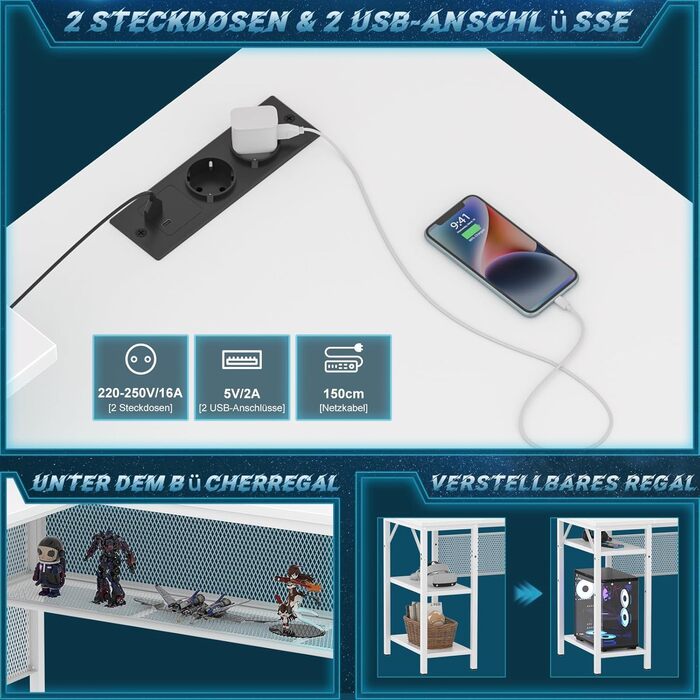 Г-подібний ігровий стіл, 14117x76 см, комп&39ютерний стіл з відділенням для зберігання речей, офісний стіл з двостороннім кутовим столом для навчання, ігровий, домашній офіс, білий