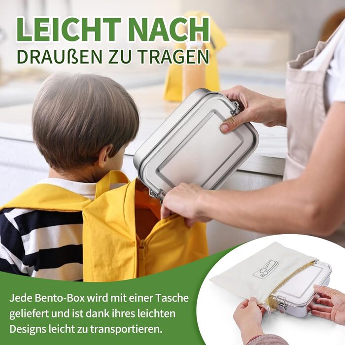 Ланчбокс Homikit з роздільниками, нержавіюча сталь, 850 мл. Бенто-бокс з сумкою для дітей та дорослих, контейнер для обіду з виймаються перегородками та герметичною кришкою з силіконовим ущільнювачем.
