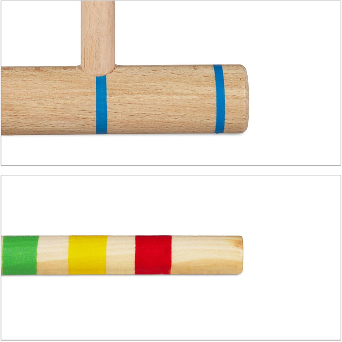 Набір для крокету Relaxdays, 8 гравців, для дітей та дорослих, повний комплект із сумкою, дерев&39яний набір для крокету, молотки, різнокольоровий