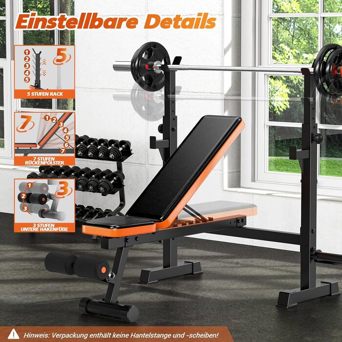 Регульована силова лава XDDIAS для домашнього використання, 6-в-1 горизонтальна/похила лава зі стійкою для присідань, накладкою для згинання рук та розгинанням ніг, лава зі штангою для силових тренувань, вантажопідйомність 350 кг, чорна