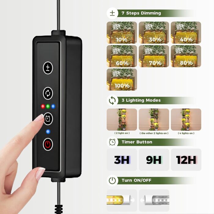 Підставка для квітів Bamworld з підсвічуванням для рослин, 7-рівнева кутова полиця для рослин з дерева та металу, міцний тримач для кімнатних рослин для вітальні, балкона, спальні, прикраса полиці для рослин, 7 рівнів