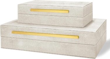 Сучасна декоративна скринька зі штучної шкіри, декоративні скриньки для зберігання з кришками для дому, велика багатофункціональна скринька для зберігання ювелірних виробів, органайзер (білий) кольору слонової кістки, 2 шт. 2PSC